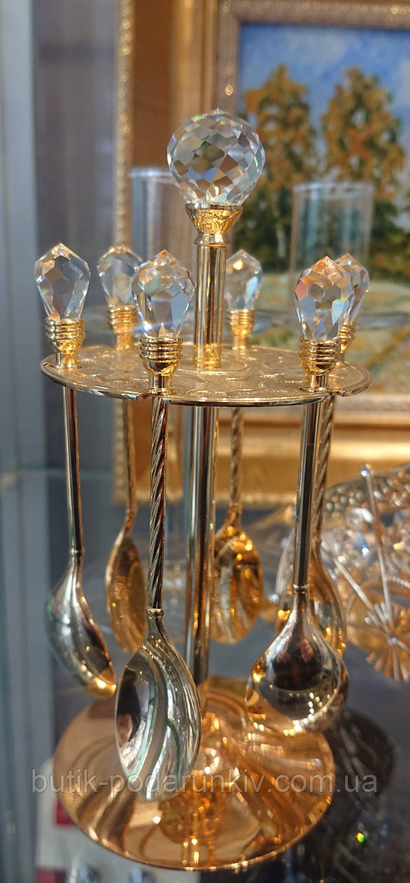 Набор десертних ложечек на подставке Cristal (позолоченный) 6 шт - фото 3 - id-p1500057913