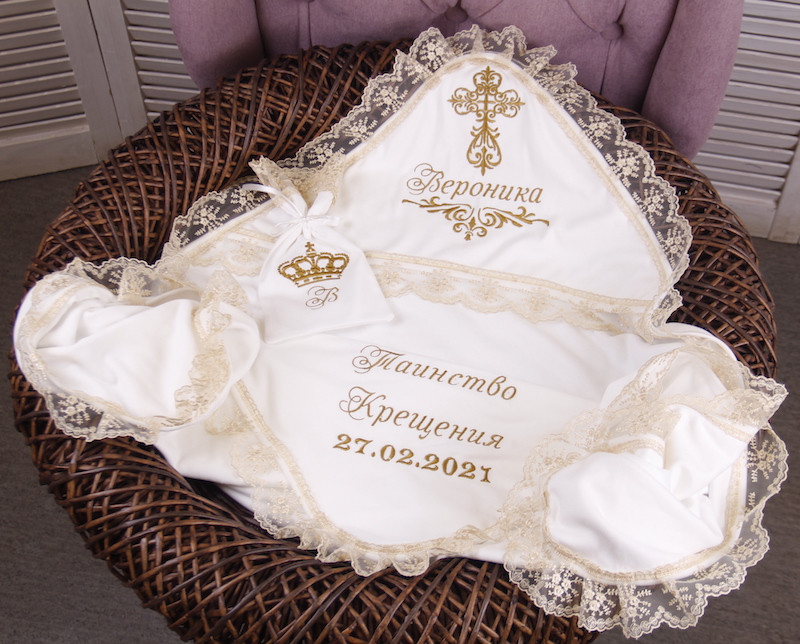 Крижма для хрещення іменна 90х100 Таїнство і мішечок для локона