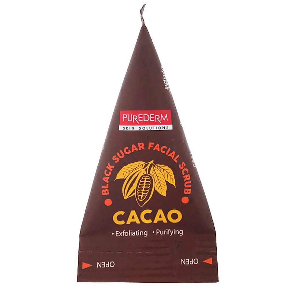 Скраб для обличчя з какао і тростинним цукром Purederm Black Sugar Facial Scrub Cacao 20 г