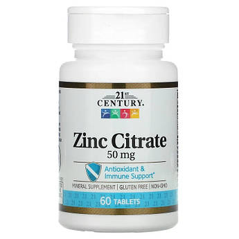 21st Century, Цитрат цинку, 50 мг, Zinc Citrate, 60 таблеток