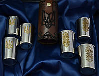 Подарочные чарки "Украинские" с кожаным чехлом, украшенными гравировкой