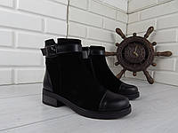 Ботинки, ботильоны, черные ДЕМИ "Joline" НАТУРАЛЬНАЯ КОЖА + ЗАМША качественная, повседневная женская обувь
