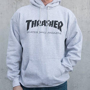 Чоловіча толстовка Thrasher Skateboard Magazine Кенгуру сіре з логотипом Трешер Худі Трешер Скейтборд Мегазин