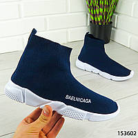 Кросівки жіночі, сині в стилі "Balenciaga" текстильні, снікерси жіночі, мокасини жіночі, кеди жіночі