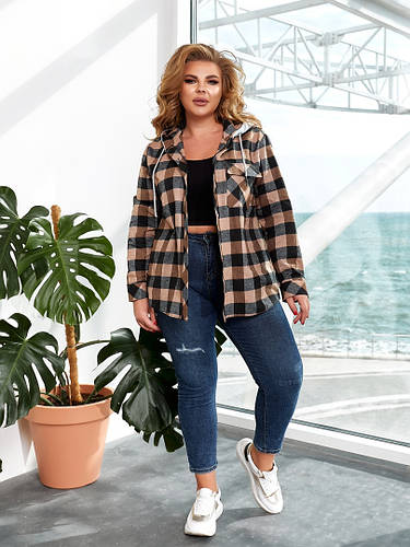 Купить Женская байковая рубашка в клетку "Бонни" с капюшоном (большие ...