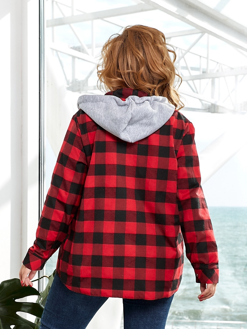 Купить Женская байковая рубашка в клетку "Бонни" с капюшоном (большие ...