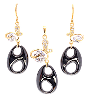 Набір Xuping Позолота 18K Сережки Кулон "Метелики з кристалами та підвісками з чорної кераміки"