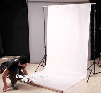 1.6*3 м ФотоФон Вініловий з кишенею під перекладину та люверсами — білий Super Matt VINIL BD-PRO Premium фон