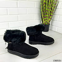 Уги жіночі чорні "Iuge" екозамша, зимові жіночі чоботи. Взуття жіноче зимове.