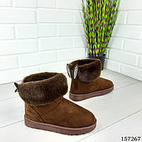 Уги жіночі коричневі "Bonny" екозамша, зимові жіночі чоботи. Взуття жіноче зимове.