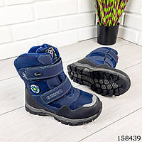 Дитячі, підліткові черевики зимові на липучках, синього кольору з екошкіри, всередині тепле екоче хутро.