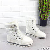 Дитячі, підліткові чоботи зимові на шнурках, білого кольору з екошкіри та плащової тканини, всередині тепле екоче хутро., фото 3