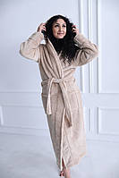 Махровый женский халат длинный с капюшоном, р-р 44-52