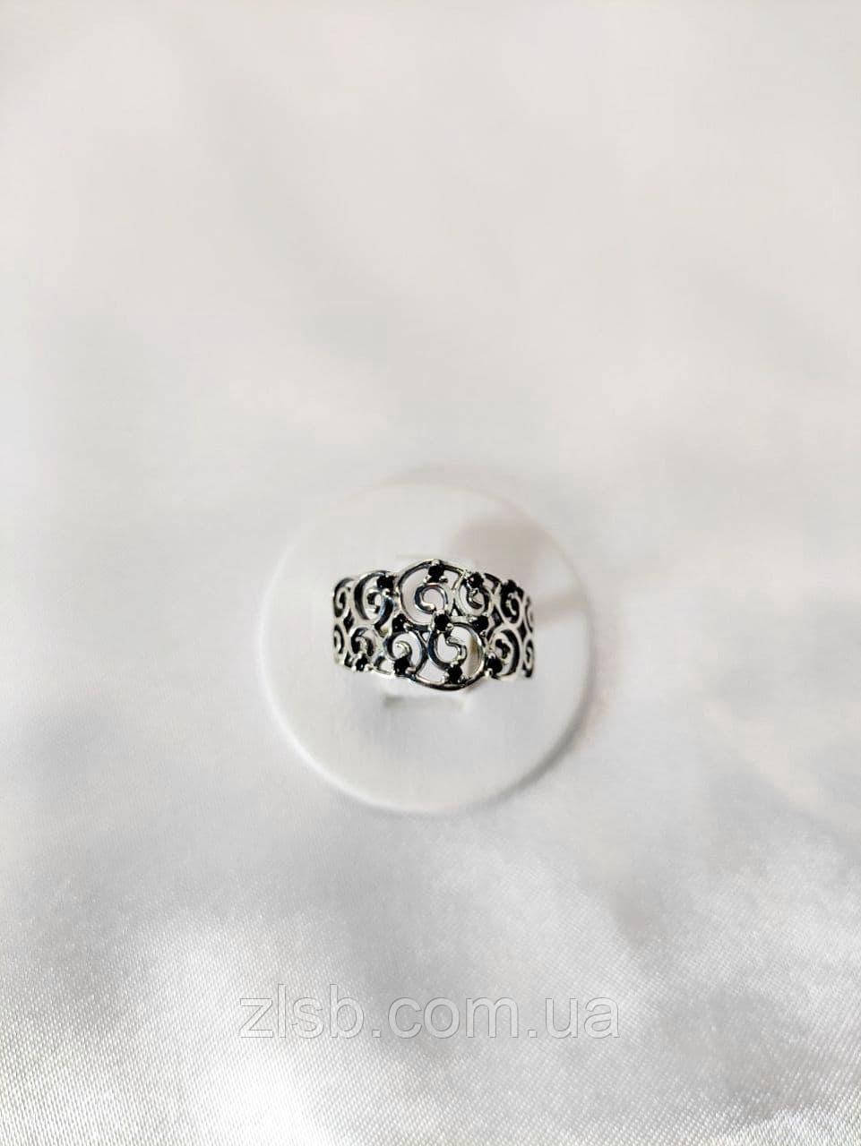 Срібне кільце Катерина з Чорними фіанітами 166, фото 1