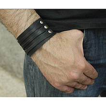 Чоловічий шкіряний широкий браслет-манжета "TRIPLE INFINITY" закривається на дві кнопки