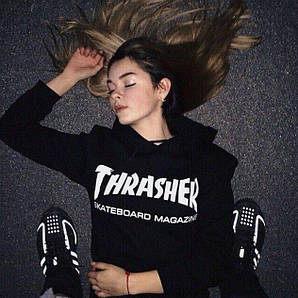 Худі жіноче Thrasher Skateboard Magazine Толстовка з принтом Трешер Літня, Зимова Капюшонка чорна Трешар