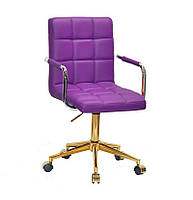 Кресло Augusto Arm GD-Modern Office з підлокітниками, пурпуровий 1010 шкірозамінників на золотій хрестовині з колесами, фото 5