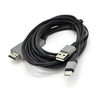 Переходник Type-C MHL папа на HDMI папа 2m 4K/2K (3840x2160) питание USB Черный (21858)