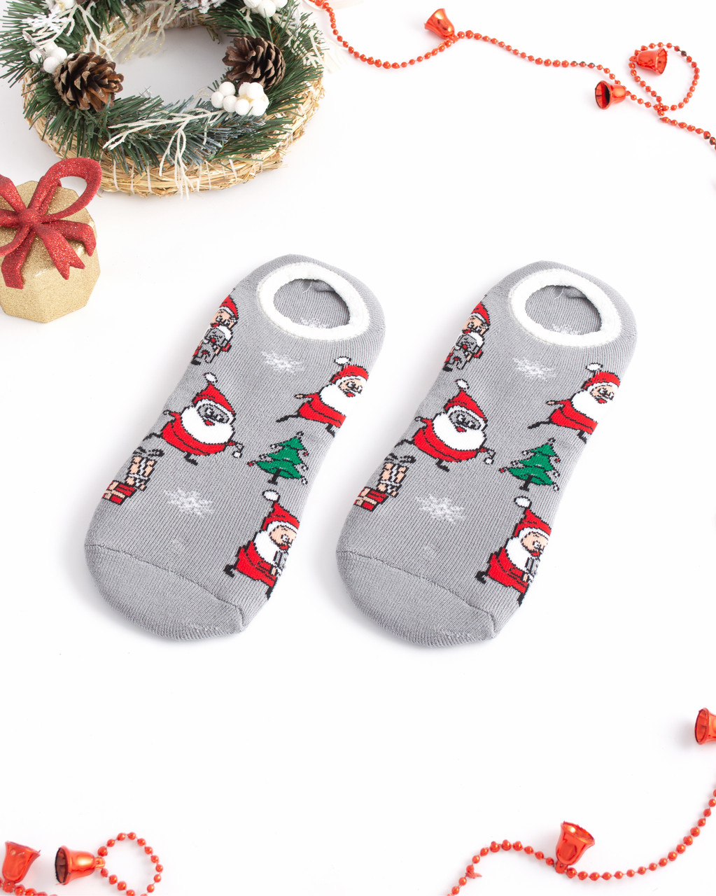 Шкарпетки-сліди жіночі махрові Дід Мороз Сірий, фото 1