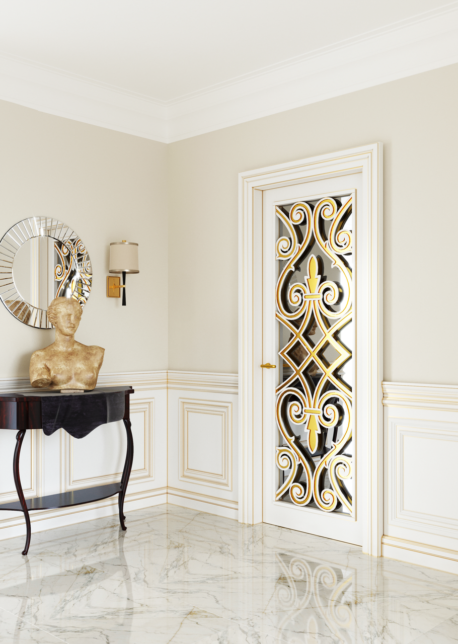 Міжкімнатні двері Casa Verdi Art Deco 3 масив ясена з дзеркалом на 2 сторони біла