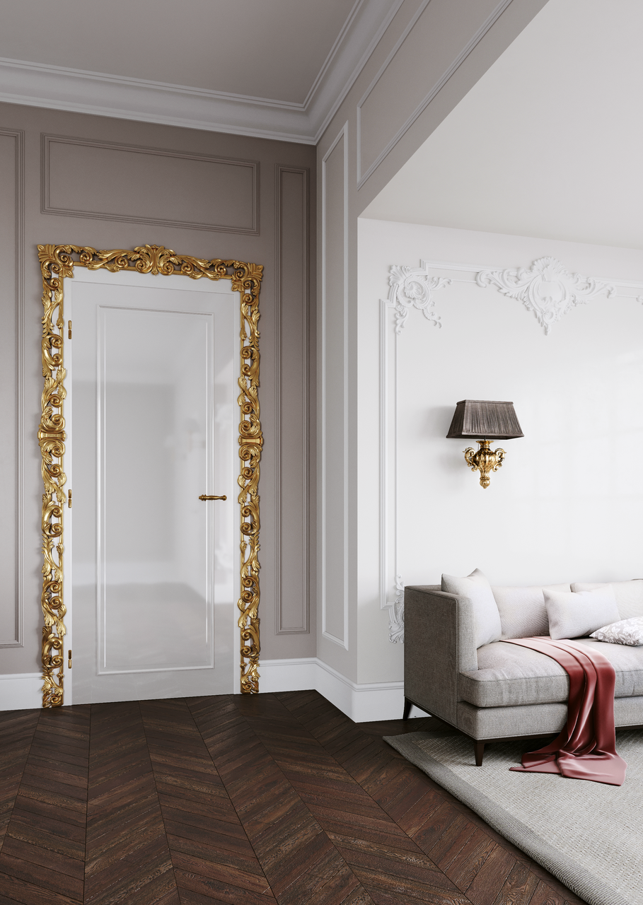 Міжкімнатні двері Casa Verdi Filetto 3 з масиву ясена біла із золотою рамою