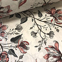 Фланелевая ткань крупные пудровые цветы с серыми листиками на коричневых веточках ( шир. 2,4 м ) (FL-FR-0184)