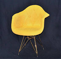 Кресло Leon Soft GD-ML желтый W-4 текстиль вискоза на золотых металлических ножках, Eames DAR Armchair