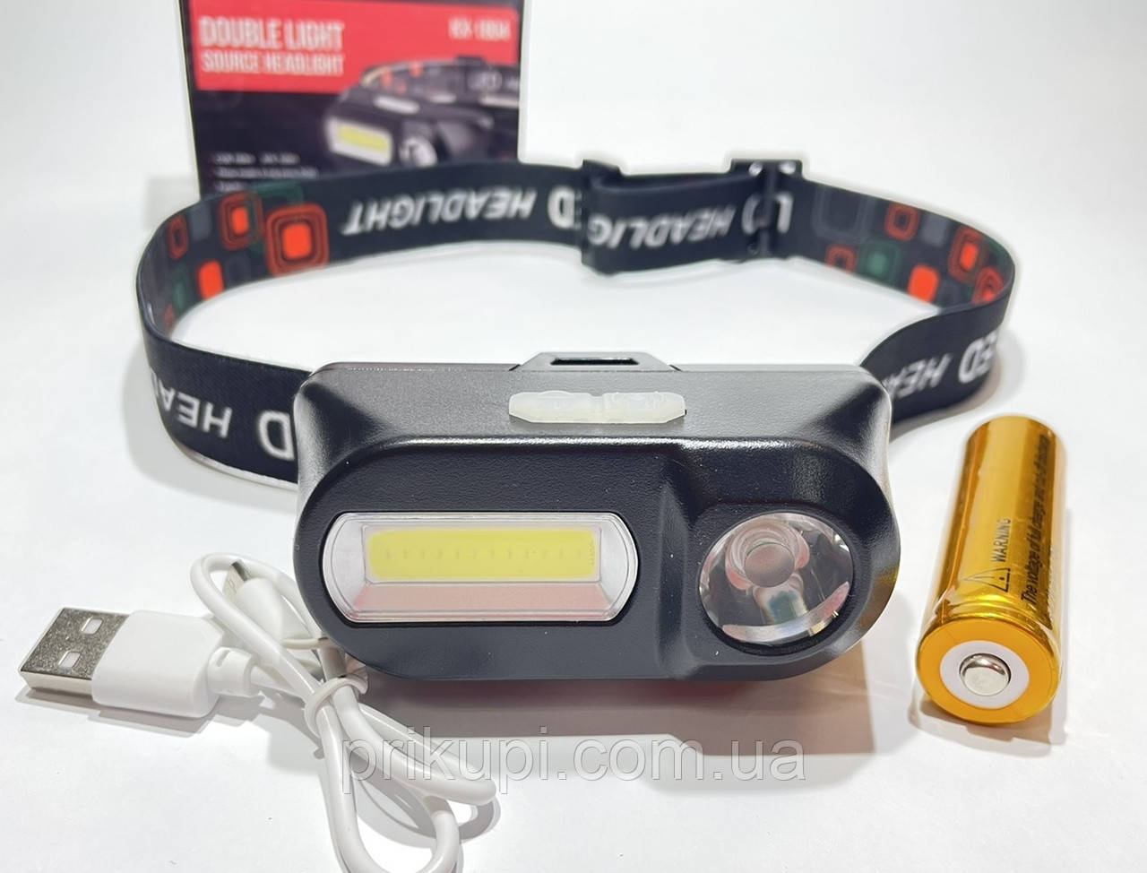 Маленький налобний ліхтар з акумулятором і USB зарядкою BL-1804 COB + XPE
