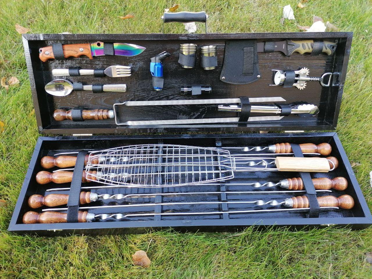 Подарунковий набір шампурів для барбекю і шашликів FISHER ГРИЛЬ elite Подарунок чоловікові на день народження