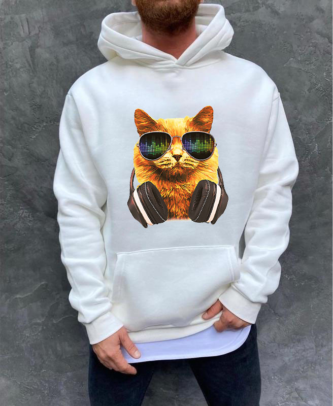 Худі чоловіче тепле з принтом Кіт в окулярах, фото 1