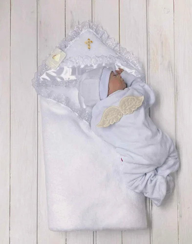 Набір для хрещення Ангел золото, крижма і комбінезон з шапочкою