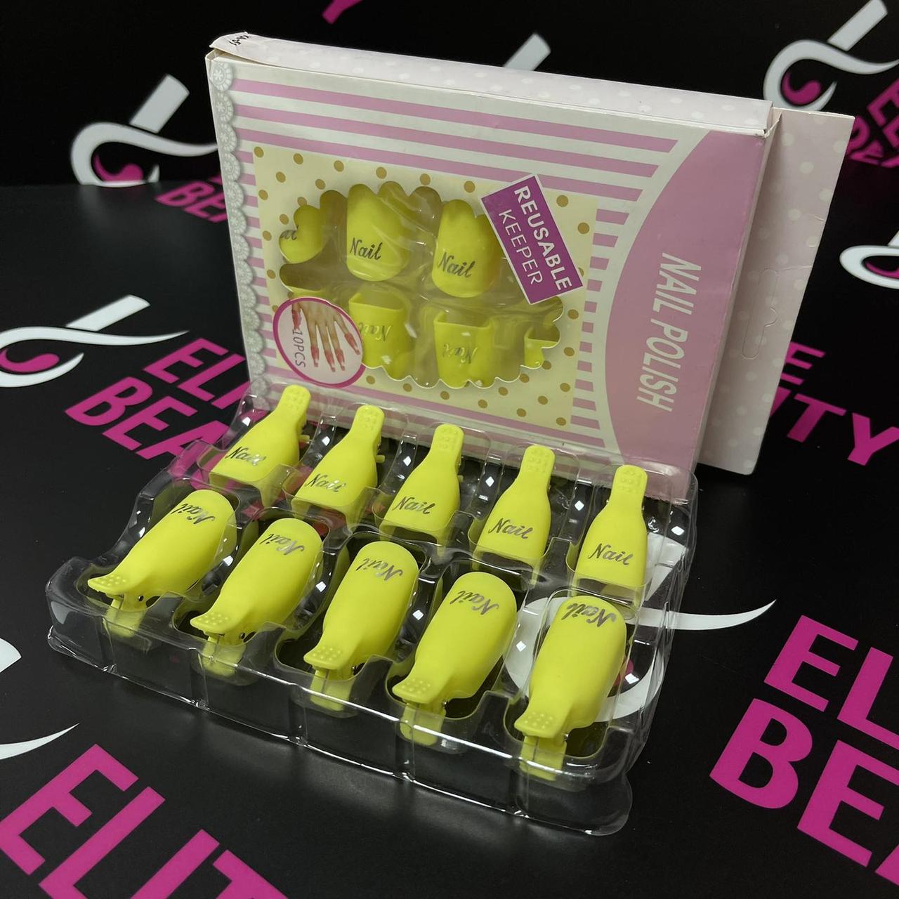 Прищіпки для зняття гель лаку багаторазові 10 шт (жовті)