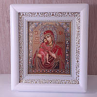 Икона Федоровская Пресвятая Богородица , лик 10х12 см, в белом деревянном киоте