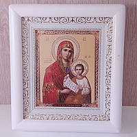 Икона Утоли моя печаль Пресвятая Богородица, лик 10х12 см, в белом деревянном киоте