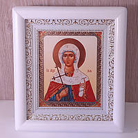 Икона Зоя святая Мученица , лик 10х12 см, в белом деревянном киоте