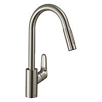 Кран кухонный с выдвижным шлангом HANSGROHE Focus M41 31815800 сатин латунь 111792