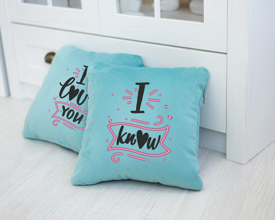 Набір подушок для закоханих «I love you - I know» флок, фото 1
