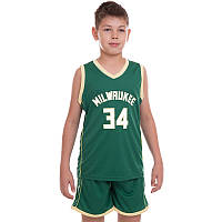 Форма баскетбольна дитячий/підлітковий (зростання 120-165см) NBA MILWAUKEE 34 BA-0971 зелений
