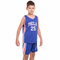 Форма баскетбольная детская/подростковая (рост 120-165см) NBA PHILA 25 BA-0927 синий