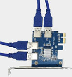 Плата розширення райзерів PCI-E x1-x16 to 4 PCI-E USB 3.0 адаптер розширення riser card PCI-E 1 to 4, фото 2
