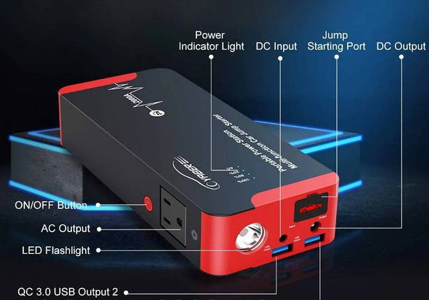 Пусковий зарядний пристрій YABER 22000mah, мобільний акумулятор, фото 1