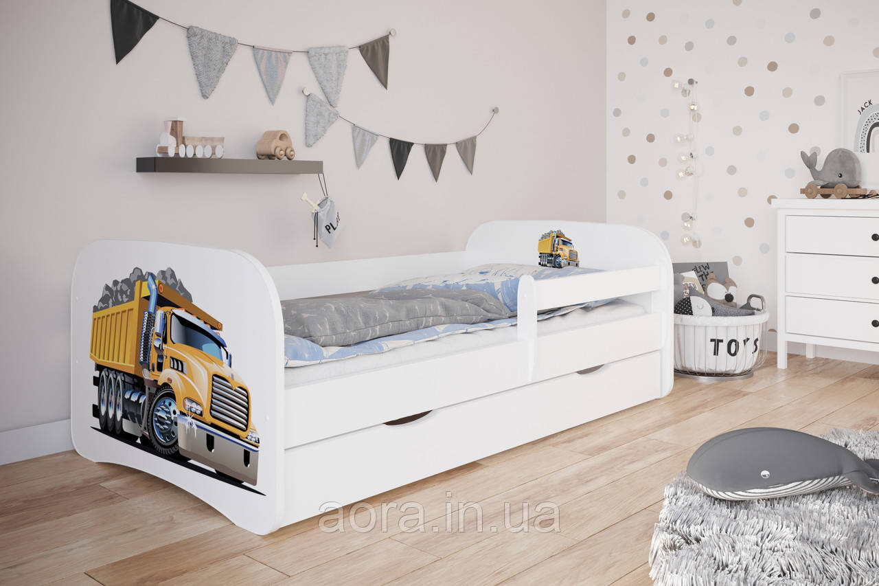 Дитяче ліжко односпальне 160 x 80 Kocot Kids Baby Dreams Грузовик біла з ящиком Польща