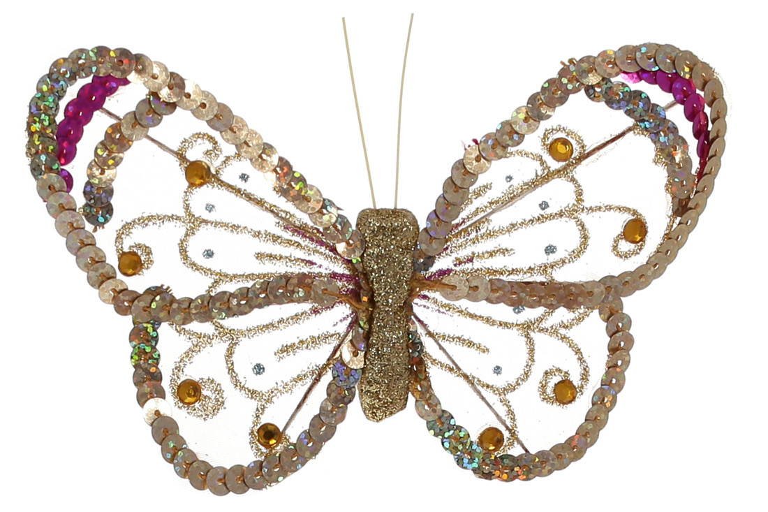 Декоративная бабочка на клипсе 15см, цвет - золото (12шт) - фото 1 - id-p583715230