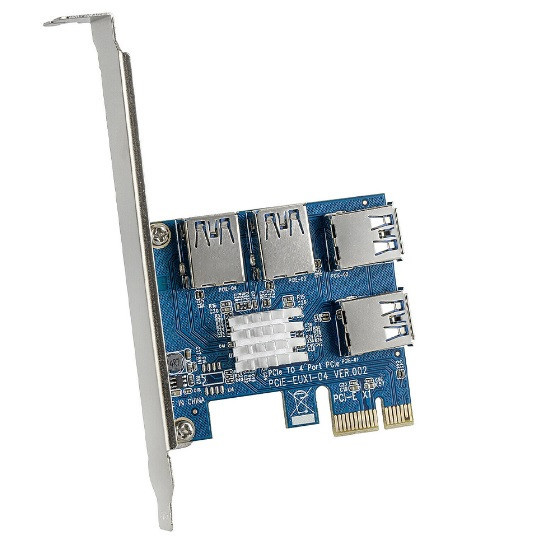 Плата розширення райзерів PCI-E x1-x16 to 4 PCI-E USB 3.0 адаптер розширення riser card PCI-E 1 to 4