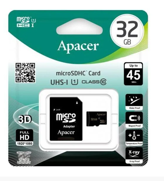 Карта пам'яті Apacer MicroSD 32 Gb Class 10 + SD adapter