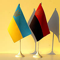Флажки Украины и ОУН-УПА с гербом на подставке , набор , габардин , 14*23 см.