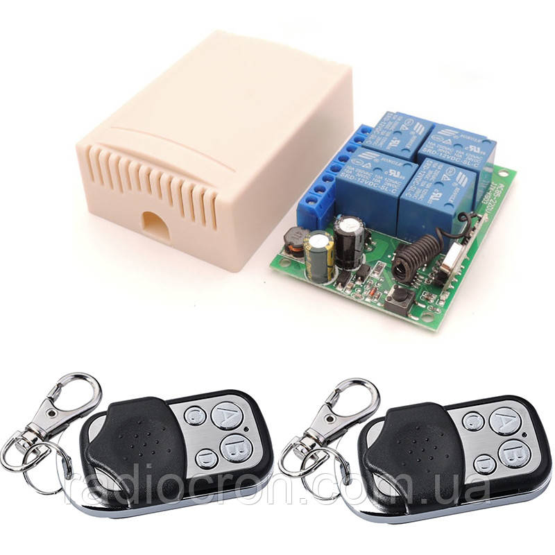 433МГц 4-х канальний бездротовий вимикач 220В + 2 Пульта