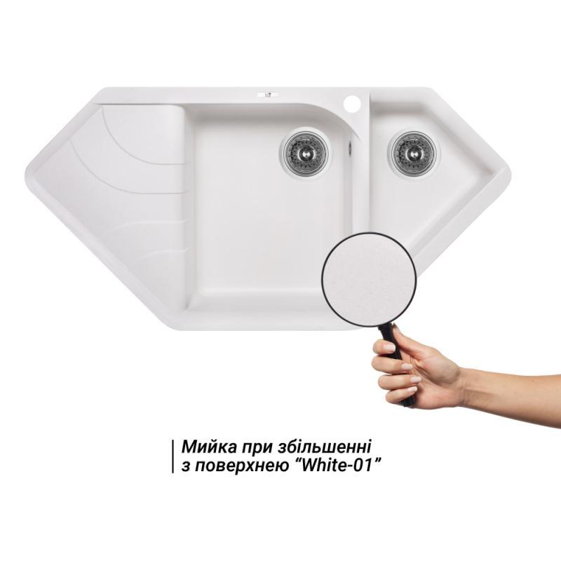 Гранітна кухонна мийка Lidz (WHI-01) 1000x500/225 біла 10050