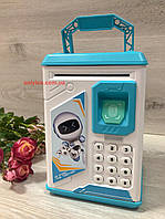 Бирюзовый детский электронный сейф-копилка Robot Bodyguard с кодовым замком и отпечатком пальца