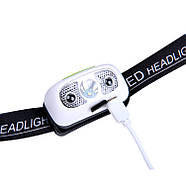 Сенсорний світлодіодний ліхтарик на голову F500 LED, білий налобний ліхтар, 3 режими, акумулятор, USB, фото 6